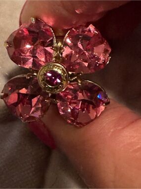 Coach Pink Crystal Floral Cocktail Ring - Gold-Tone